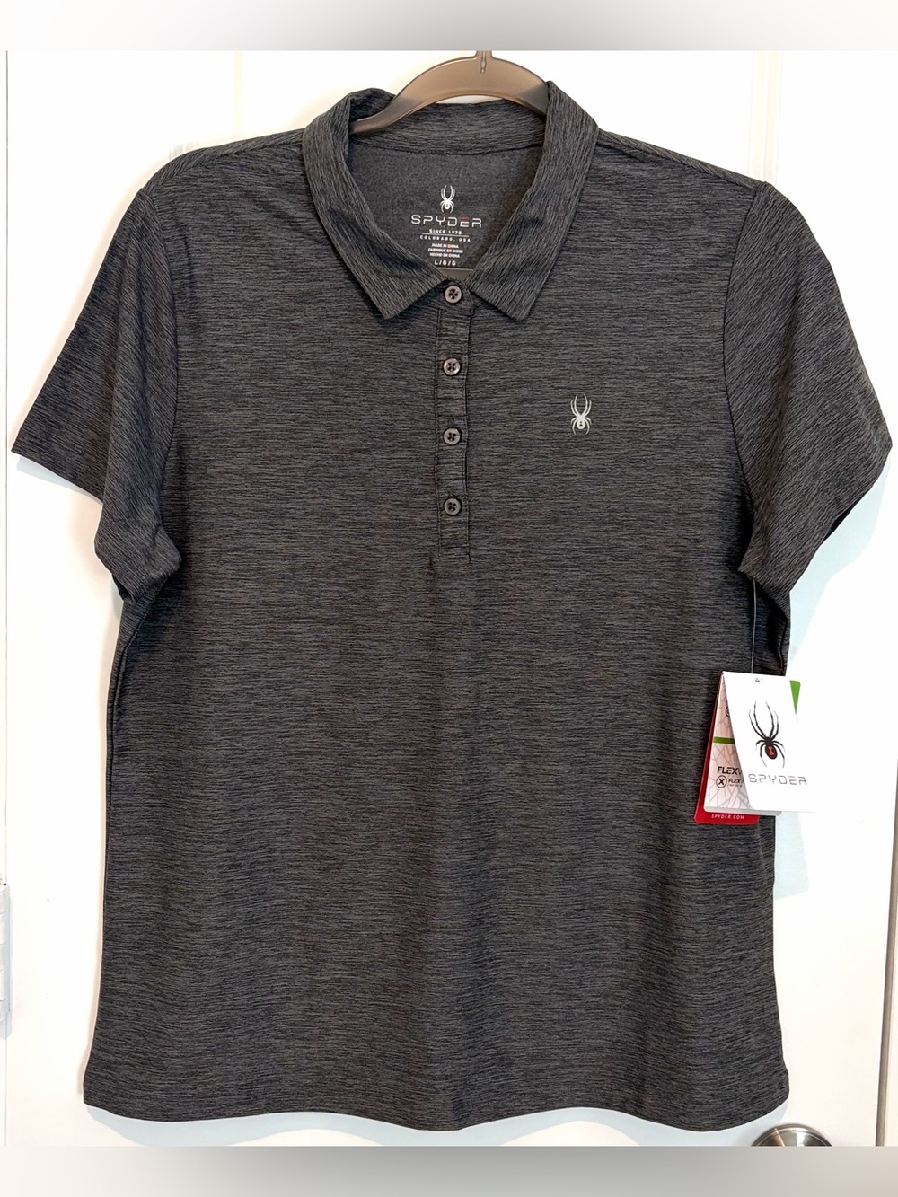 Women's Weekender Space-Dye 4 way stretch Short-Sleeve Golf Polo Shirt Sz Large